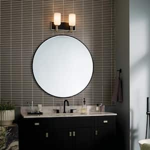 Solia 14.25 in. 2-Light Champagne Bronze with Black Modern Bathroom Vanity Light with Opal Glass Shades