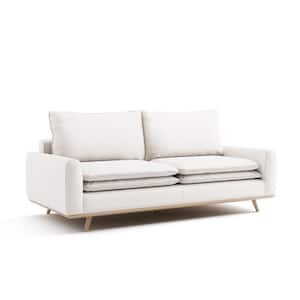 Kasi 82 in. Round Arm Cotton Linen Blend Rectangle Sofa in Oak/White with Feather Blend