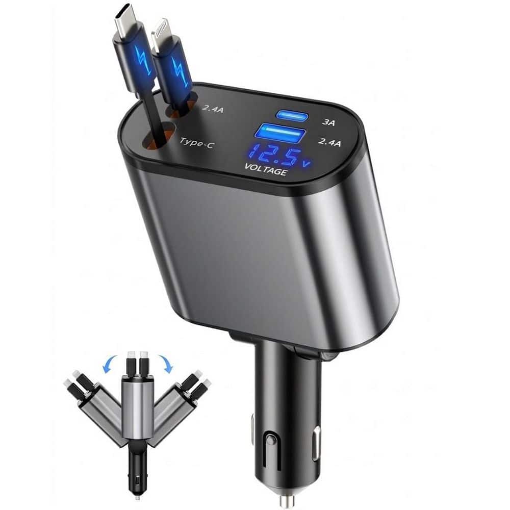Retractable Car Charger USB-C USB-A Car Accessory in Black 1 Pack Fast Charging for iPhone Galaxy Pixel price history on PriceWatchPro