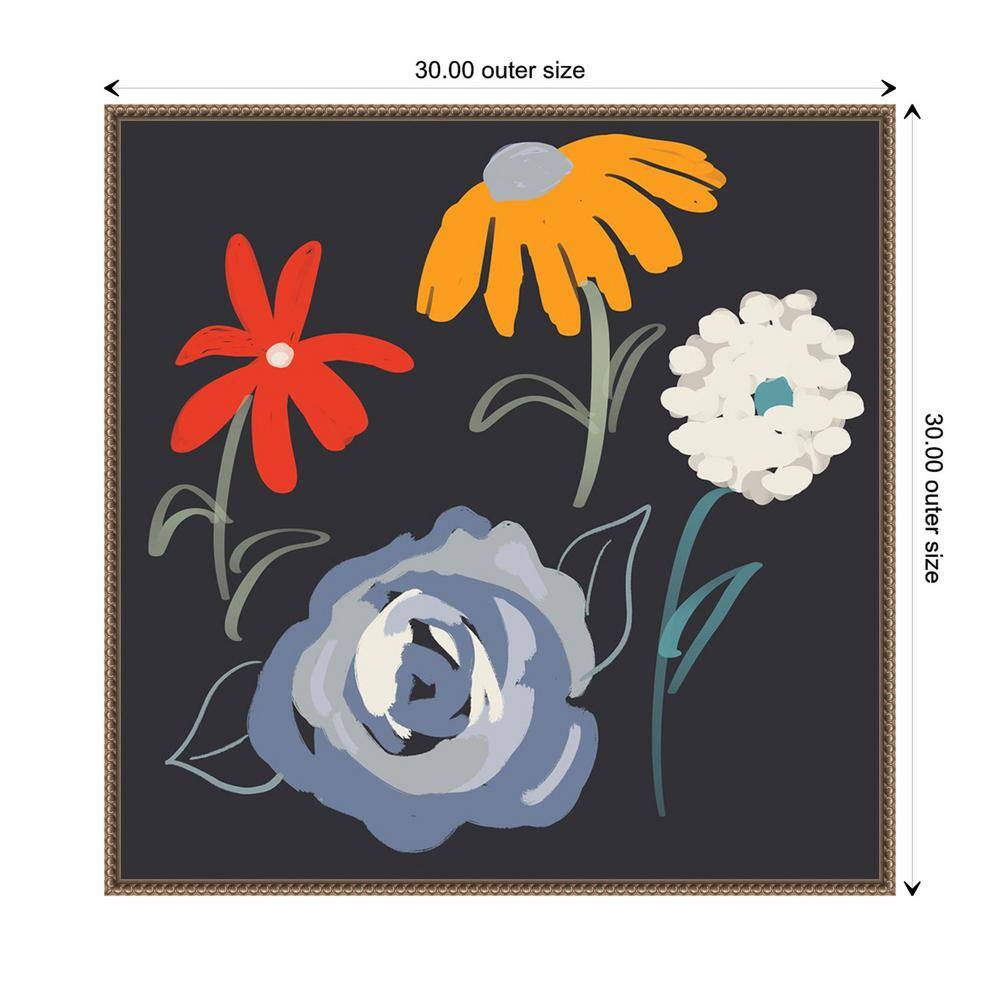 30"x30" Flowers at Night Abstract Canvas Wall Art with Bronze Frame