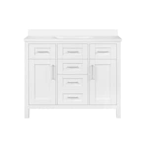Tahoe III 42 in. W x 21 in. D x 35 in. H Single Sink Bath Vanity in White with White Engineered Stone Top with Outlet