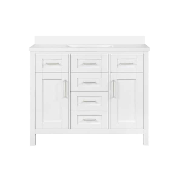 Tahoe III 42 in. Single Sink White Bath Vanity with White Engineered Stone Top and Integrated Power Outlet (Assembled)