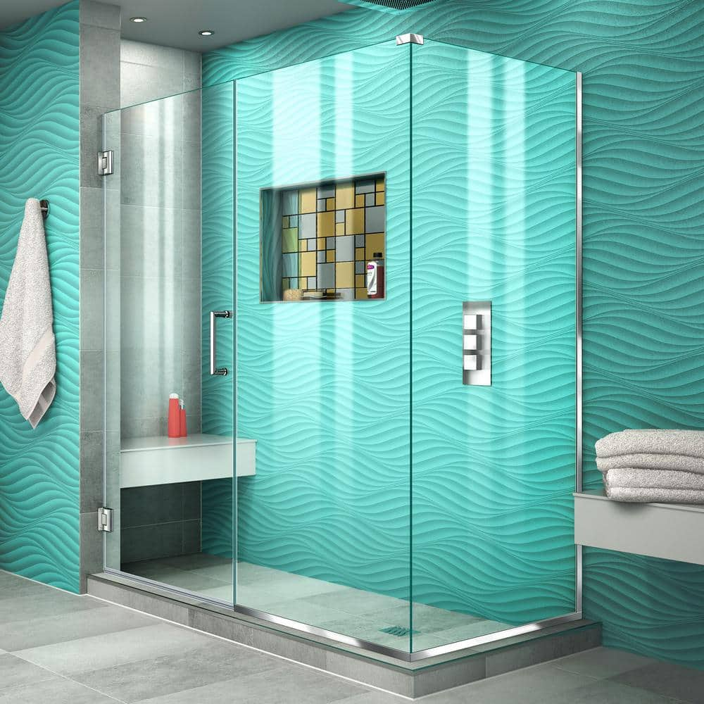 DreamLine Unidoor Plus 53 in. W x 30-3/8 in. D x 72 in. H Frameless Hinged Shower Enclosure in Chrome