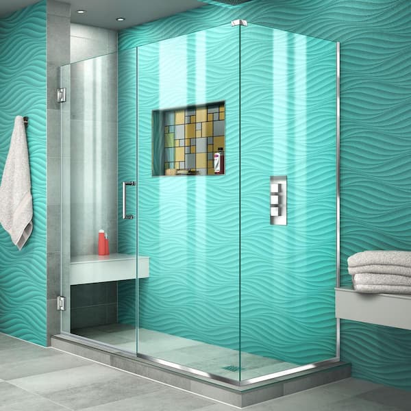 DreamLine Unidoor Plus 54 in. W x 34-3/8 in. D x 72 in. H Frameless Hinged Shower Enclosure in Chrome
