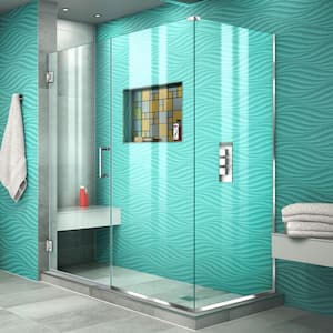 Unidoor Plus 56.5 in. W x 30-3/8 in. D x 72 in. H Frameless Hinged Shower Enclosure in Chrome