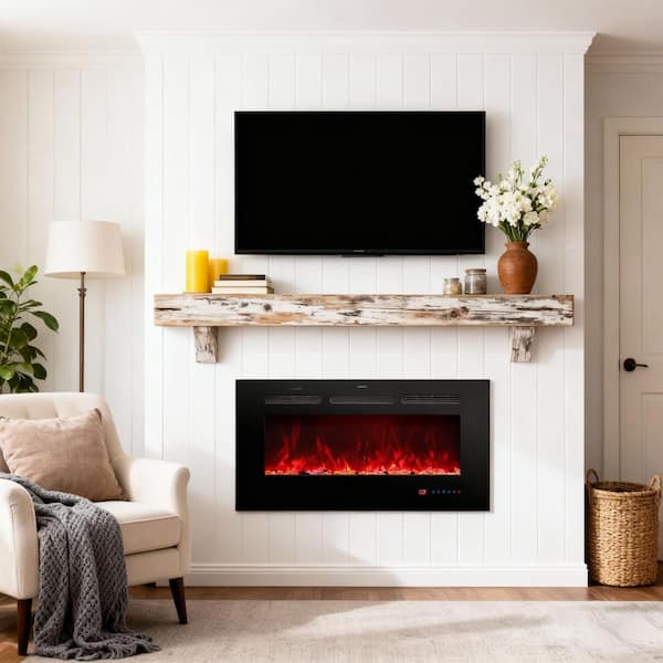 30 in. Recessed and Wall Mount Electric Fireplace in Black with 13 Flame Colors & Bed Colors, Remote Control