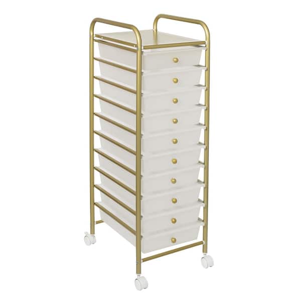 Honey-Can-Do 10-Drawer Rolling Storage Cart with Plastic Drawers in Gold