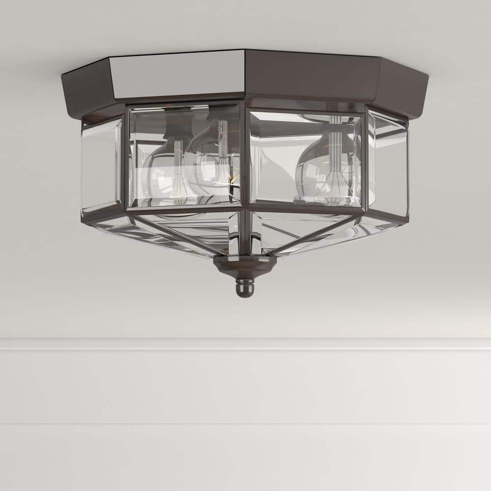 Antique Bronze 3-Light Flush Mount with Beveled Glass