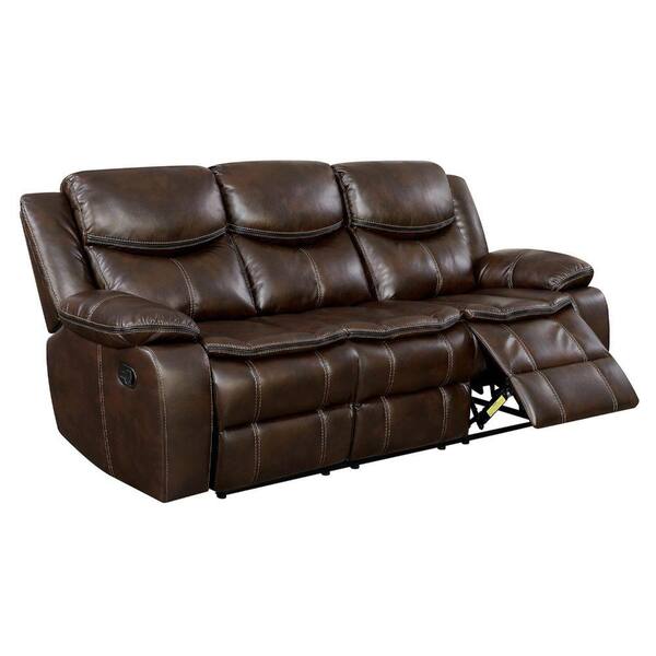 Brown Double Recliner Sofa, Two Tone Leather Recliner Sofa With Drinks Console Cover