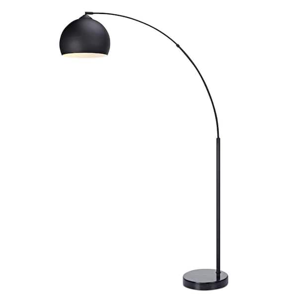 Teamson Home Arquer 66.93" in. Black Arc Floor Lamp with Faux Black Marble Base and Black Bell Shade