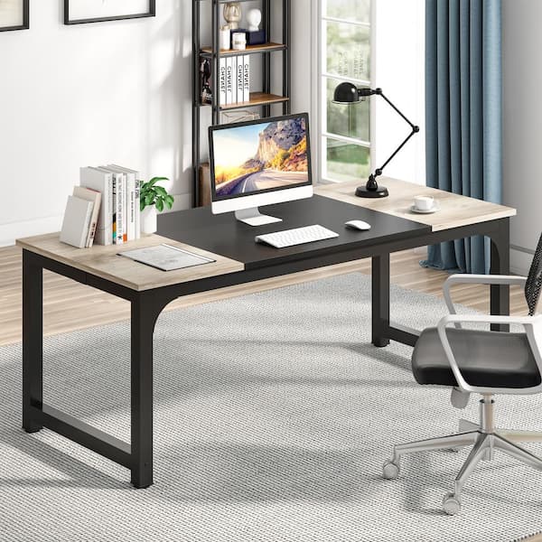 BYBLIGHT Capen 71 in. Rectangular Grey Oak Engineered Wood Executive Desk for Home Office