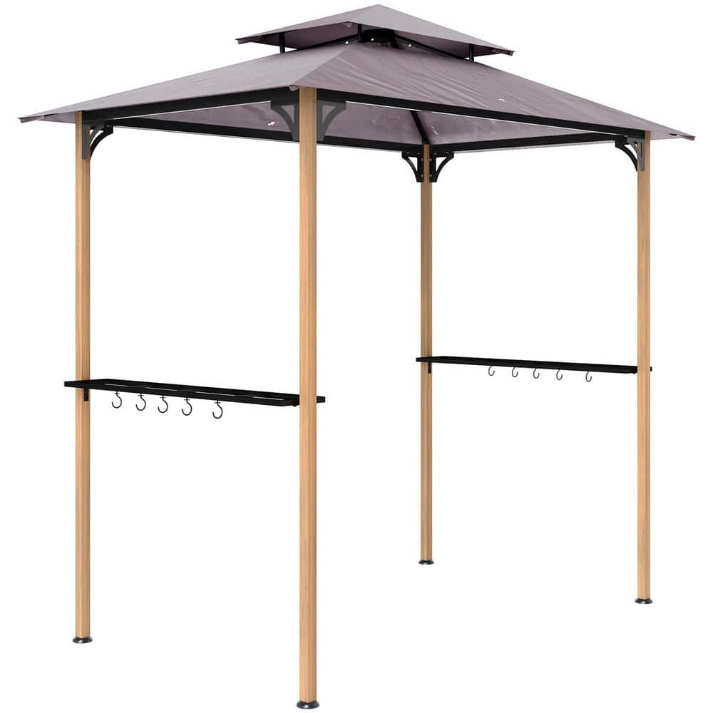 8 ft. x 5 ft. Natural Wood Grill Gazebo, Double Tiered Outdoor BBQ Gazebo w