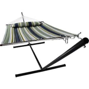 6.25 ft. Heavy-Duty Hammock Bed with Stand and Spreader Bars and Detachable Pillow in Blue and Aqua