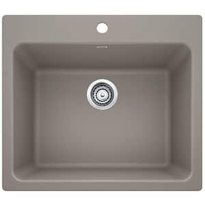 LIVEN SILGRANIT Granite Composite 25 in. x 22 in. Dual Mount Laundry Sink in Truffle