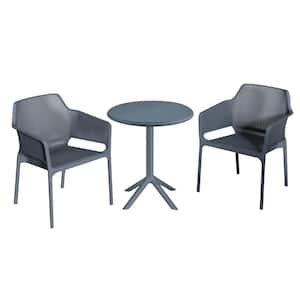 3-Piece Plastic Outdoor Bistro Set with Round table, Charcoal