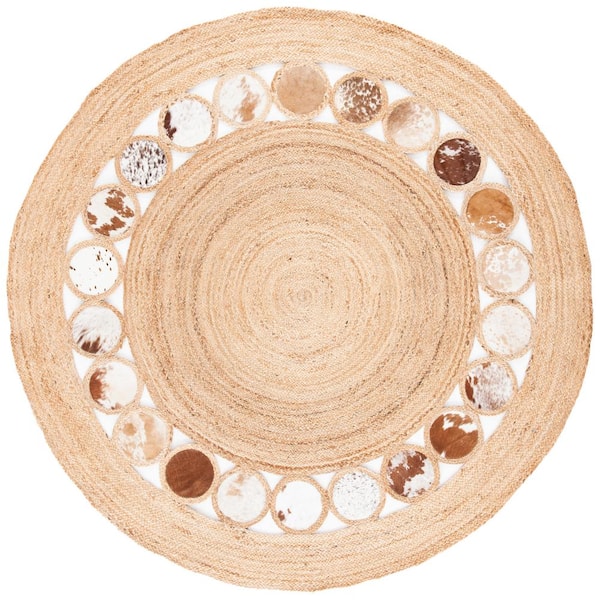 SAFAVIEH Natural Fiber Beige/Brown 6 ft. x 6 ft. Round Solid Area Rug
