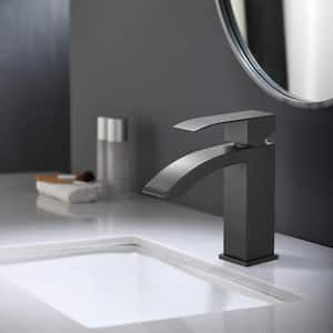 Single Handle Single Hole Bathroom Faucet Spot Resistant in Matte Black