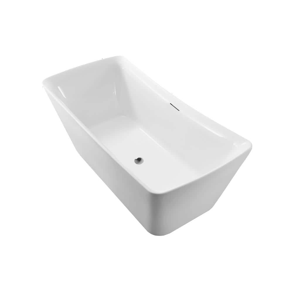 62'' White Freestanding Acrylic Soaking Bathtub with Chrome Drain
