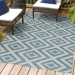 Sintra Diamond Tribal Blue/Gray 8 ft. x 10 ft. Indoor/Outdoor Area Rug