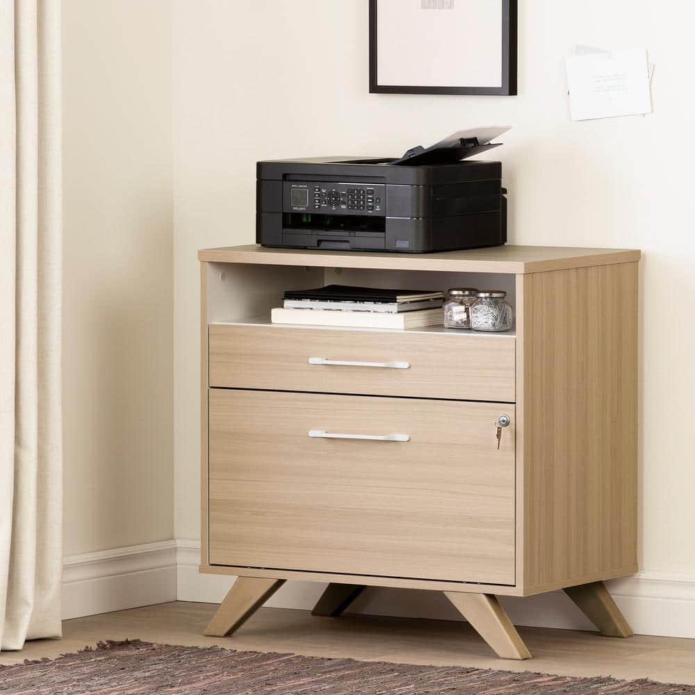 Beige 2-Drawer Lockable Lateral File Cabinet with Open Cubby