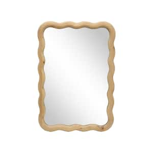 18.8 in. W x 27.2 in. H Rectangle Wavy Framed Natural Wood Wall Mirror