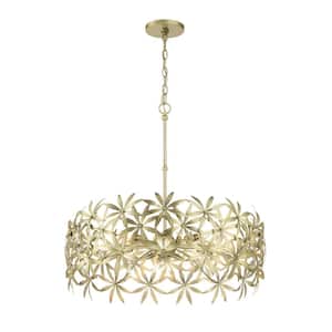 Flower Child 60-Watt 5-Light Ambry Gold Drum Pendant Light with Metal Shade and No Bulbs Included