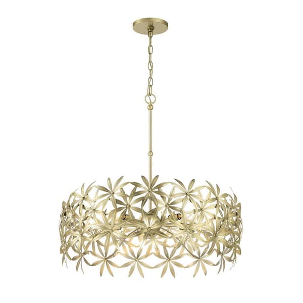 Minka Lavery Flower Child 60-Watt 5-Light Ambry Gold Drum Pendant Light with Metal Shade and No Bulbs Included