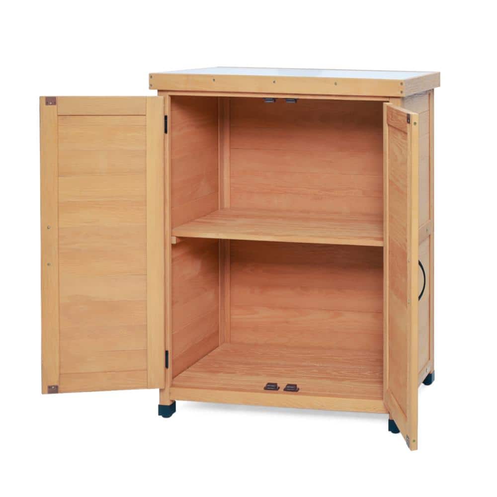 Potting Bench with Storage chests and Metal Table Top for Outdoor Patio,Outdoor Work Station Table