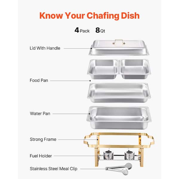 Chafing Dishes Buffet-Set 4-teilig – Edelstahl Warmhaltepfannen In Gold/Silber, 8QT, Mit Rollkanten
