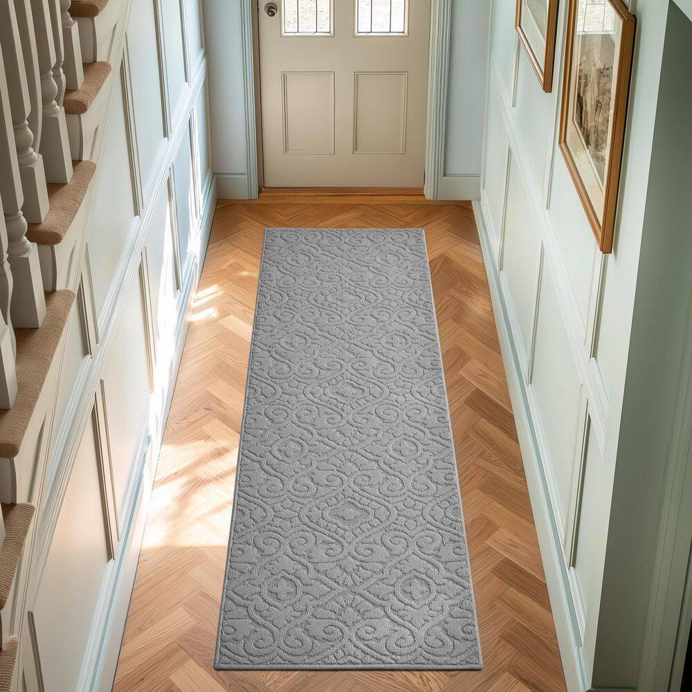 Feya Solid Light Gray 2 ft. x 8 ft. Tufted Medallion Polypropylene Runner Rug price history on PriceWatchPro