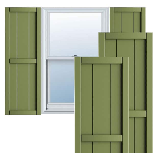 Ekena Millwork 10-3/4 in. x 38 in. True Fit PVC Two Board Framed Board and Batten Shutters Pair in Moss Green