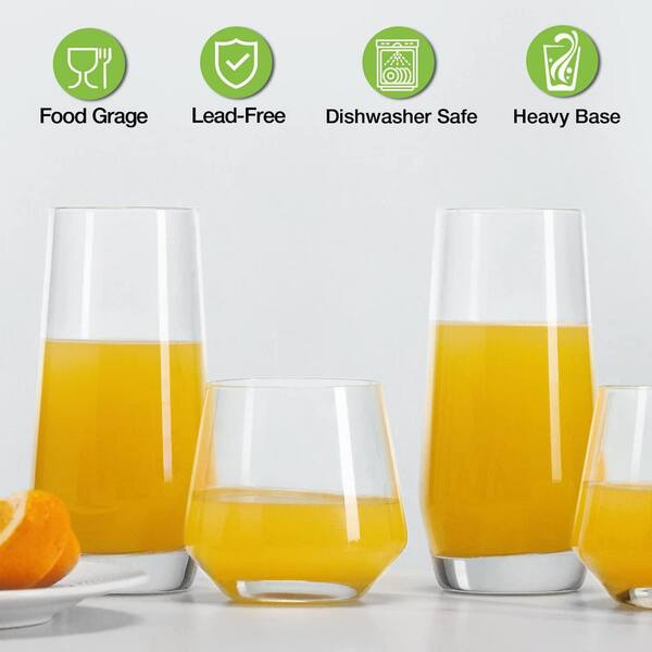 Wudkey Drinking Glasses Set of 8, 4-Piece 18 oz. Tall Glass Cups and 4-Piece 13 oz. Short Stemless Wine Glasses