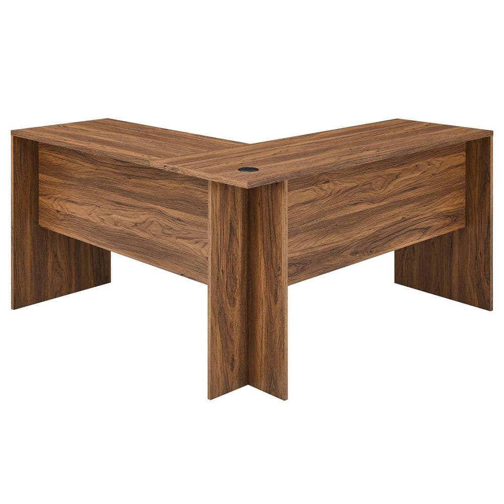 Venture Walnut Grain L-Shaped Computer Desk with Keyboard Tray