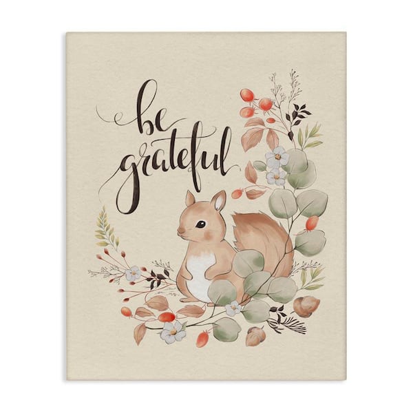 Stupell Industries Be Grateful Squirrel by andrea Jasid Grassi Unframed Animal Graphic Art Print 30 in. x 24 in.