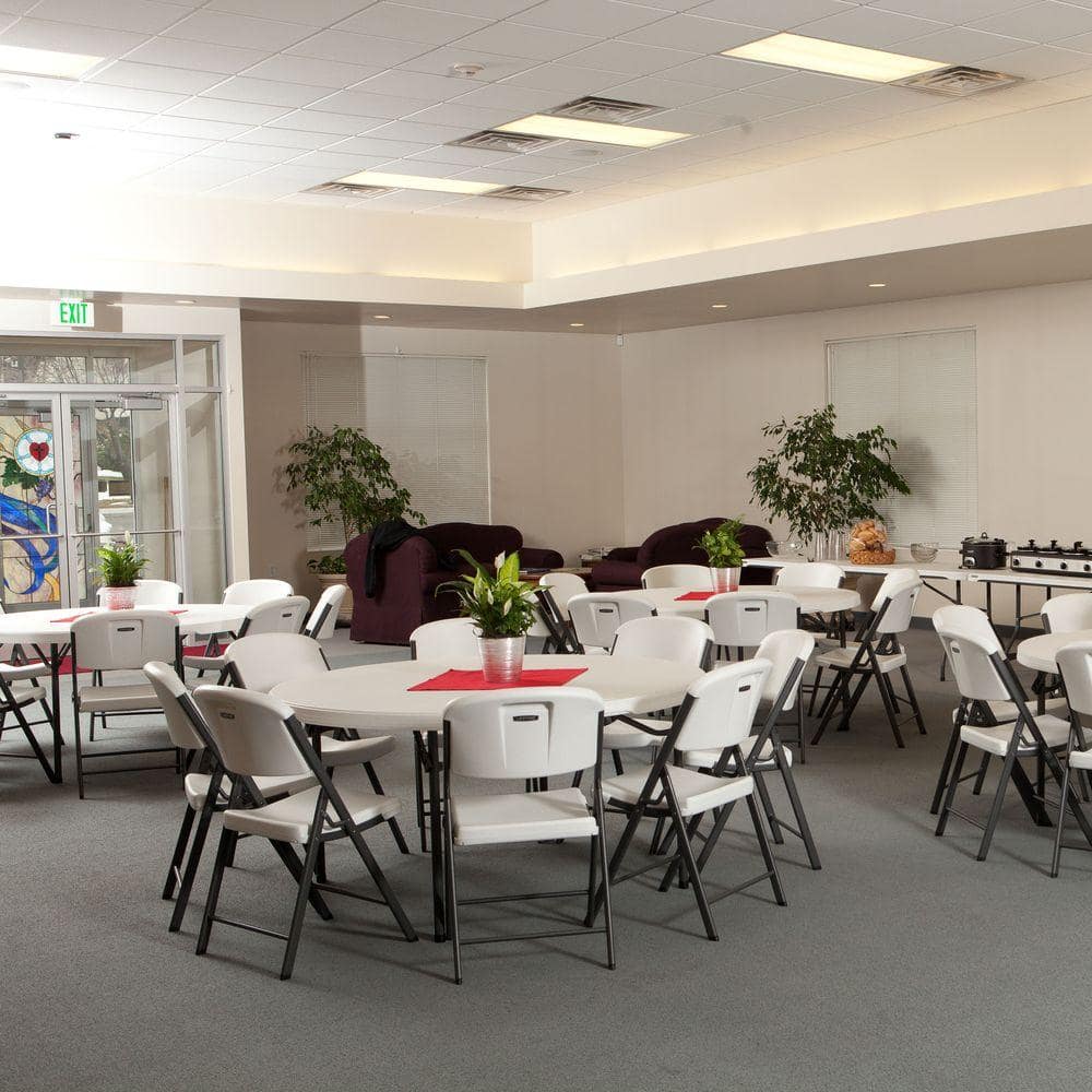 60-Inch White Granite Round Folding Table with Steel Frame