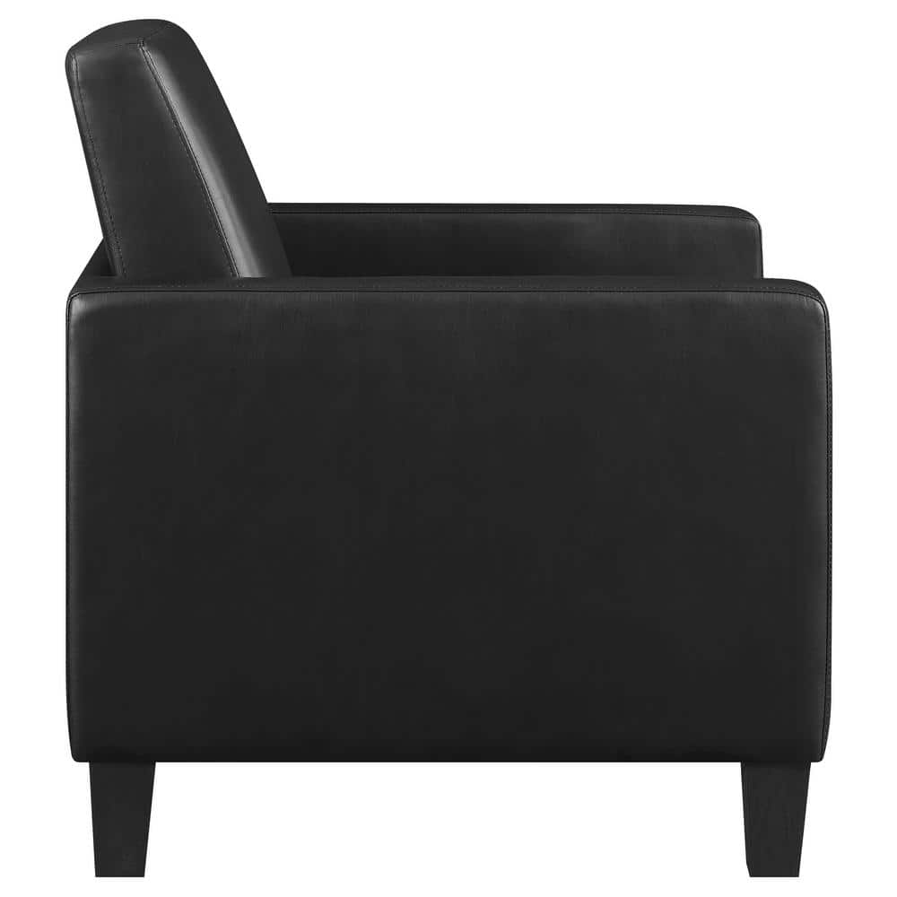 Modern Black Faux Leather Accent Chair with Track Arms