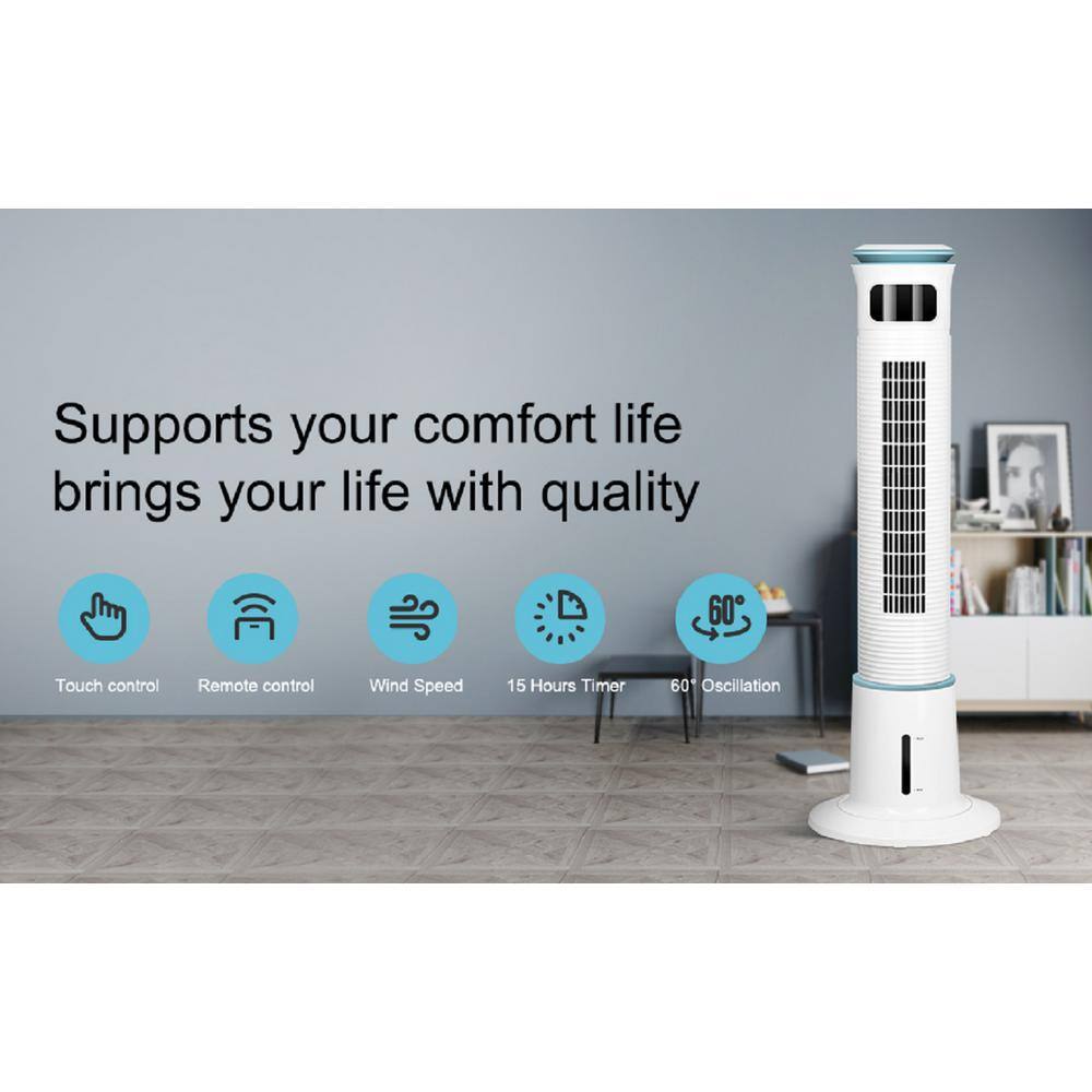 White 43" Bladeless Oscillating Misting Tower Fan with Remote