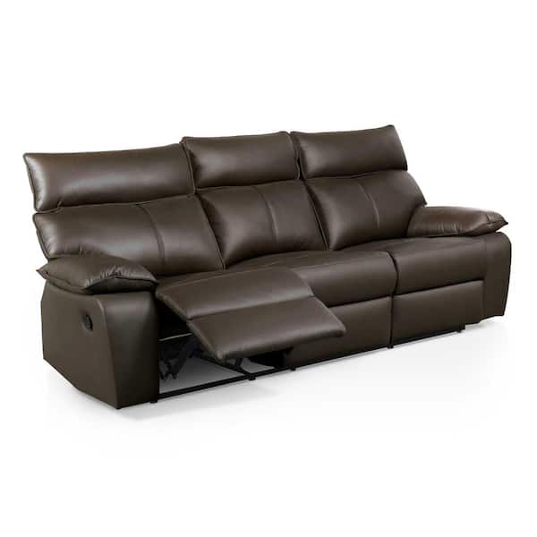 Fairmont 88 in. Pillow Top Arms Leather Reclining Sofa in Brown