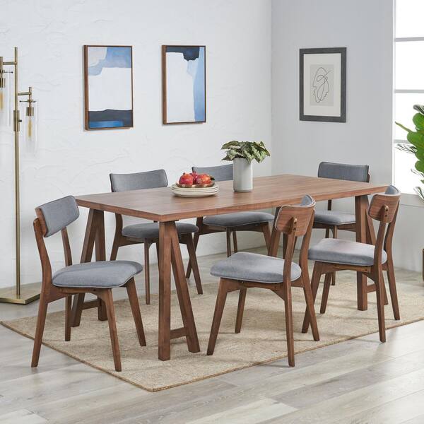 Noble House Chazz 7-Piece Rectangle Wood Top Dark Grey and