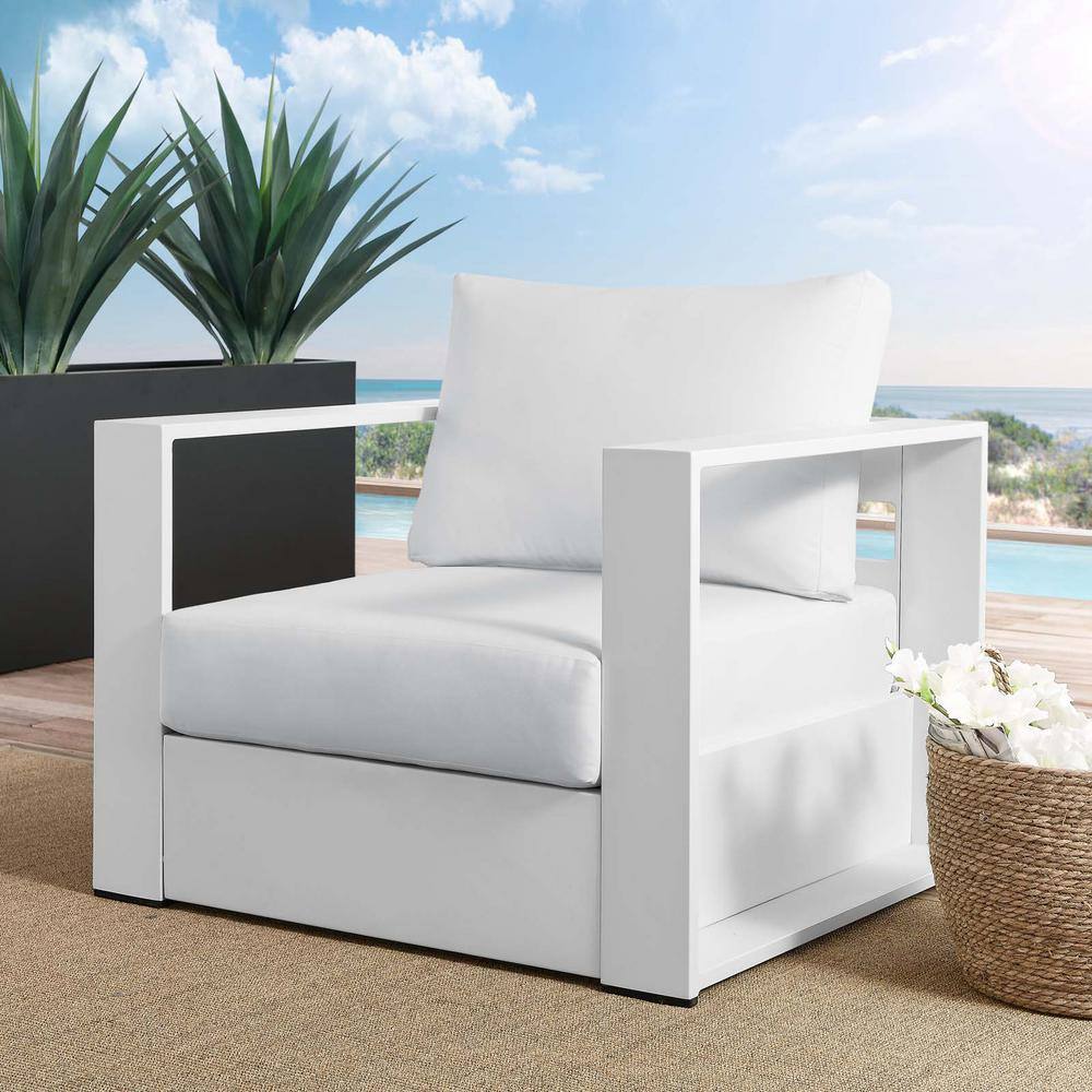 Tahoe Modern White Aluminum Outdoor Armchair with Cushions