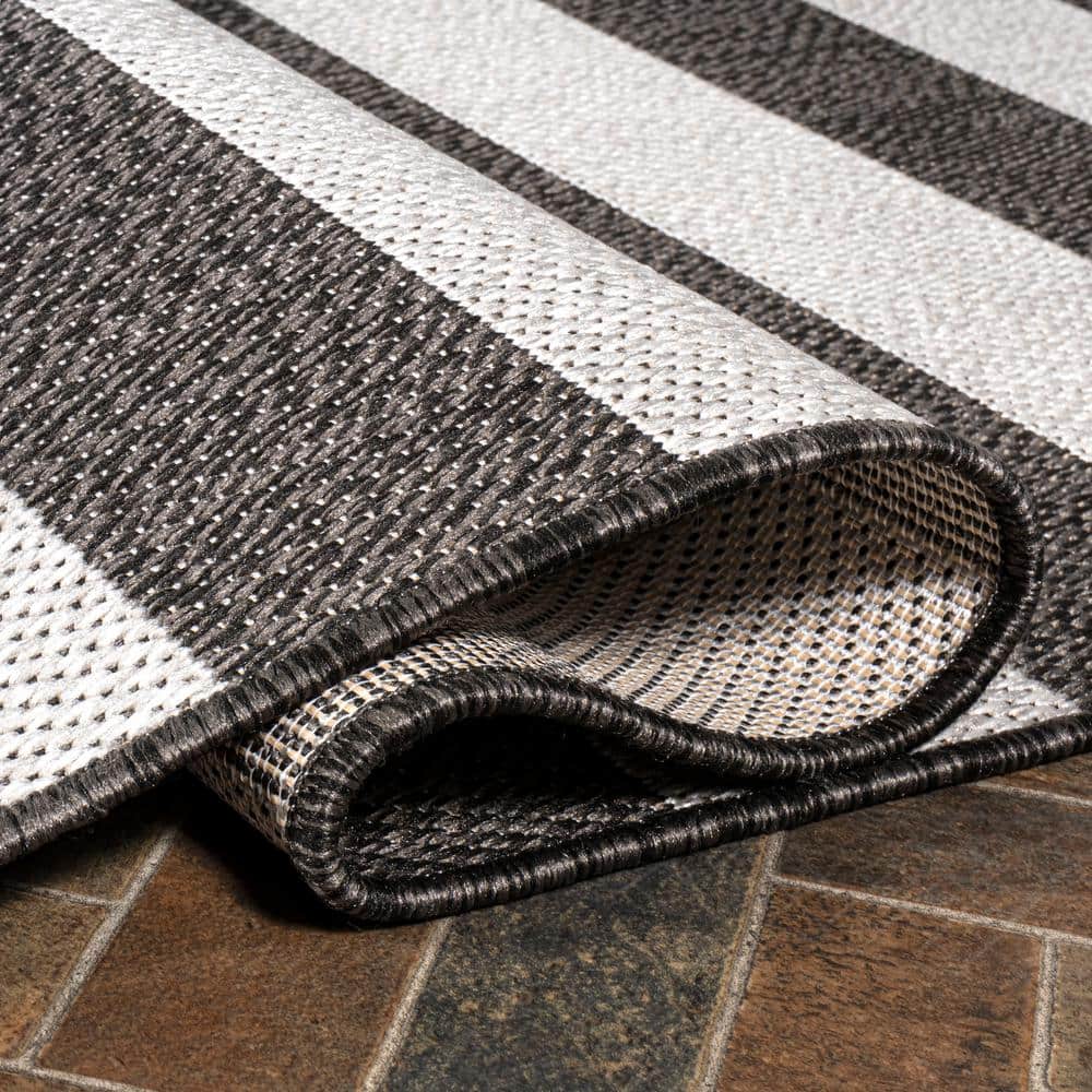 Modern Cottage Wide Stripe Black/Cream Indoor/Outdoor Rug - 2x8