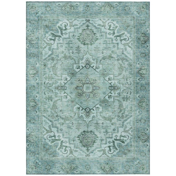 Chantille Machine Washable Indoor/Outdoor Abstract ACN2164 Teal 8 ft. x 10 ft. Area Rug