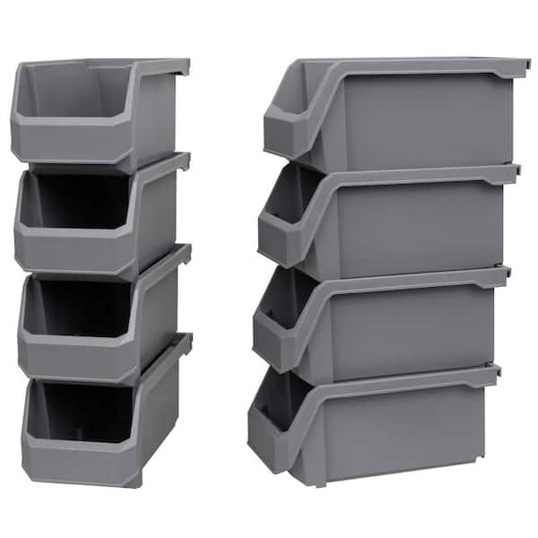 Plastic Stackable Storage Bin Containers for Organizing, Medium (11 in. D x 5 in. W x 5.5 in. H), 8-Pack, Grey