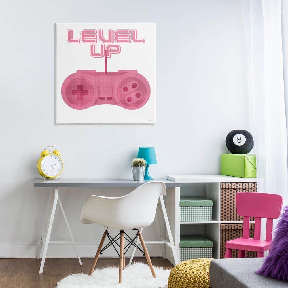 Girl Gamer Pink Level Up by Yass Naffas Designs Unframed Typography Graphic Art Print 30 in. x 30 in.