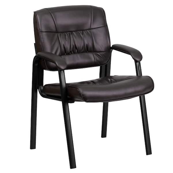 Flash Furniture Brown Haeger Leather Soft Tufted Executive Reception Chair with Padded Armrests, Modern Upholstered Side Chair