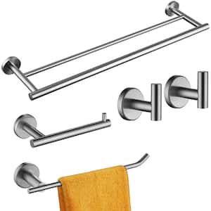 Wall Mounted 5 -Piece Bath Hardware Set with Double Towel Bar Toilet Paper Holder Towel Hook in Brushed Nickel