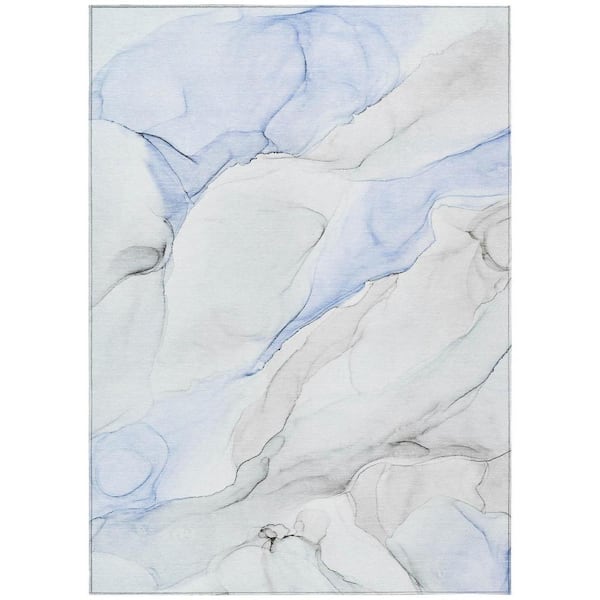 HomeRoots Ivory Blue and Gray 9 ft. x 12 ft. Abstract Indoor / Outdoor ...