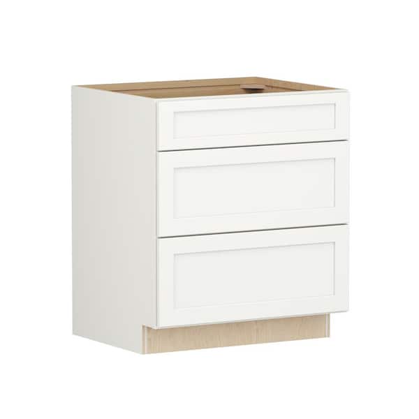 Shaker Full Overlay 30 in. W x 24 in. D x 34.5 in. H Plywood Assembled Drawer Base Kitchen Cabinet in Linen White