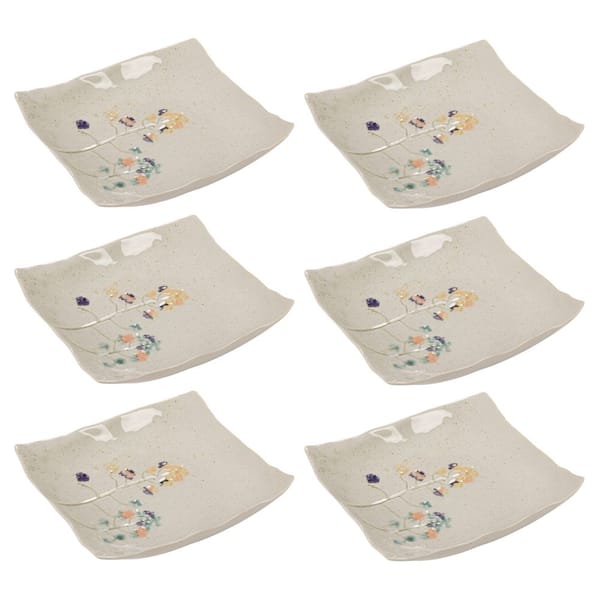 Multicolor Hand-Painted Stoneware Flower Shaped Plates in Reactive Glaze (Set of 6)