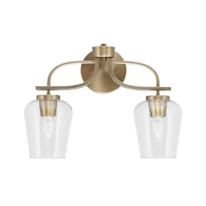 Olympia 7 in. 2-Light Bath Bar, New Age Brass, Clear Bubble Glass Vanity Light